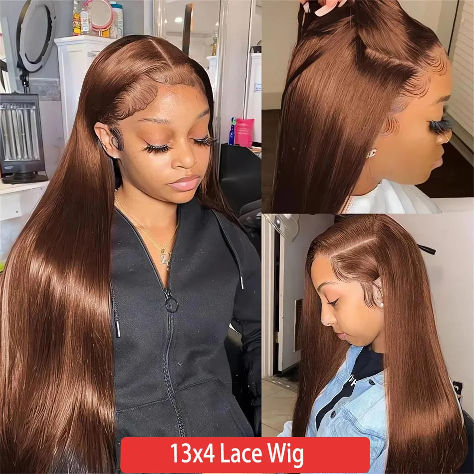 Chocolate Brown 13x6 HD Lace Front Wig (Bone Straight, 30 Inch, Brazilian Remy, Transparent Lace)