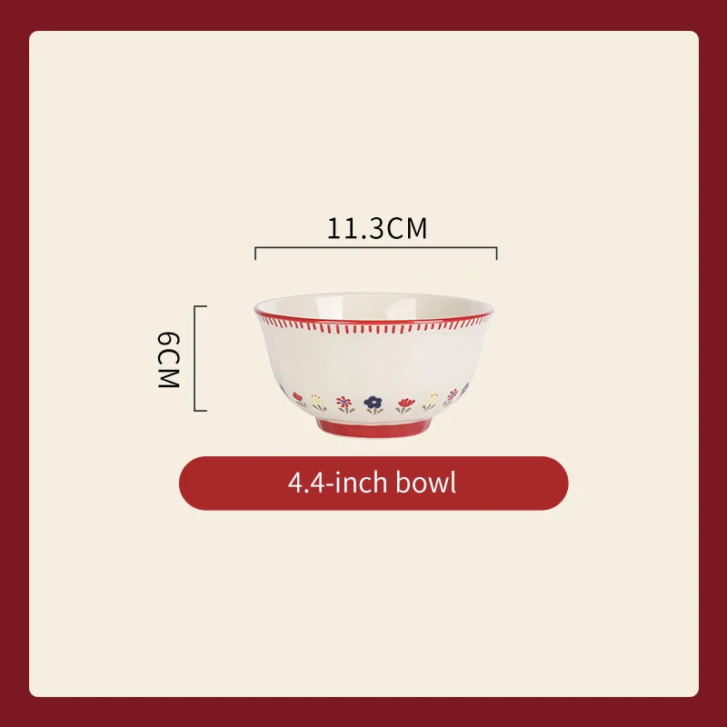 Vintage Floral Ceramic Dinnerware Set – Retro Soup Bowls, Salad & Pasta Plates, Microwave Safe Porcelain Tableware