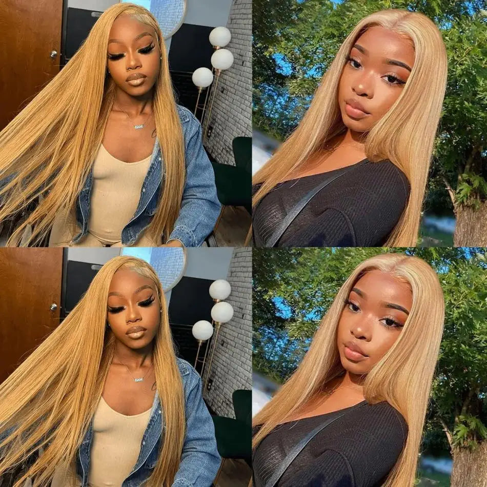#27 Honey Blonde Straight HD Lace Front Human Hair Wig | Transparent Lace 13x6 / 13x4 Pre-Plucked (30–34 Inch)