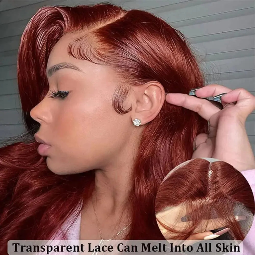 13x4 Reddish Brown Body Wave HD Transparent Lace Front Human Hair Wig #33