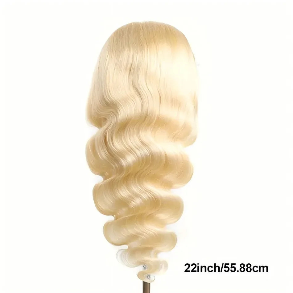 613 Gold Blonde 13x6 HD Transparent Lace Front Wig – 220 Density Body Wave, 30 Inch (Brazilian Remy Human Hair)