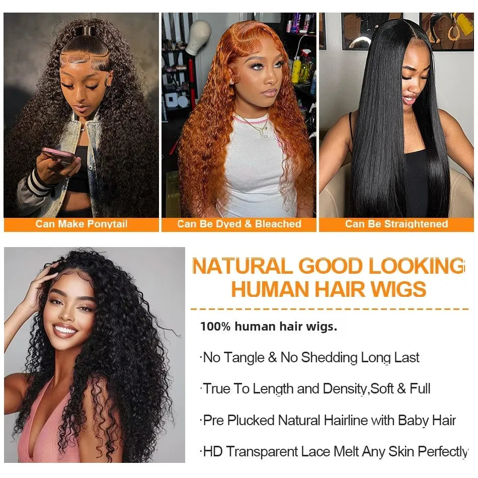 Le mythe 13x6 HD Deep Wave Lace Frontal Human Hair Wig (30–40 Inch) – 5x5 Glueless Water Curly Wear & Go
