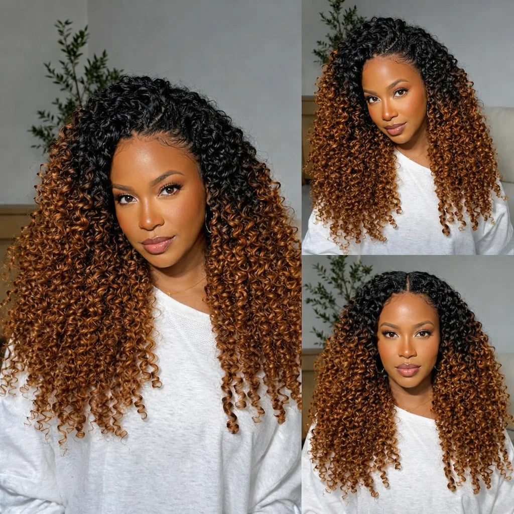 T1B/30 Kinky Curly Crochet Hair Extensions – Virgin Human Hair Knotless Pre-Separated Miracle Knot Braids
