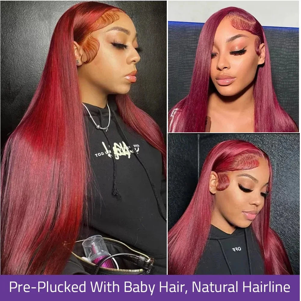 99J Burgundy HD Lace Wig | Straight Human Hair 4x4 / 5x5 / 13x4 / 13x6 Lace Front