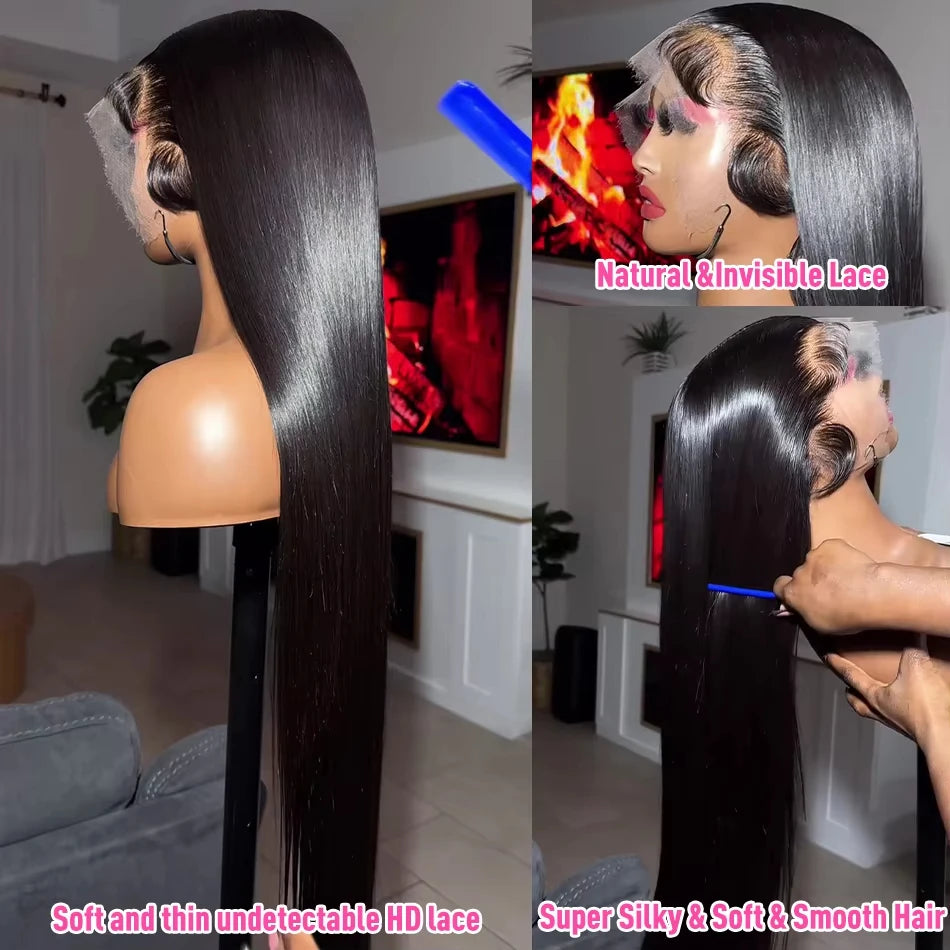 Lafino 40 Inch Bone Straight 13x6 HD Transparent Lace Front Wig (200% Density, Brazilian Remy)