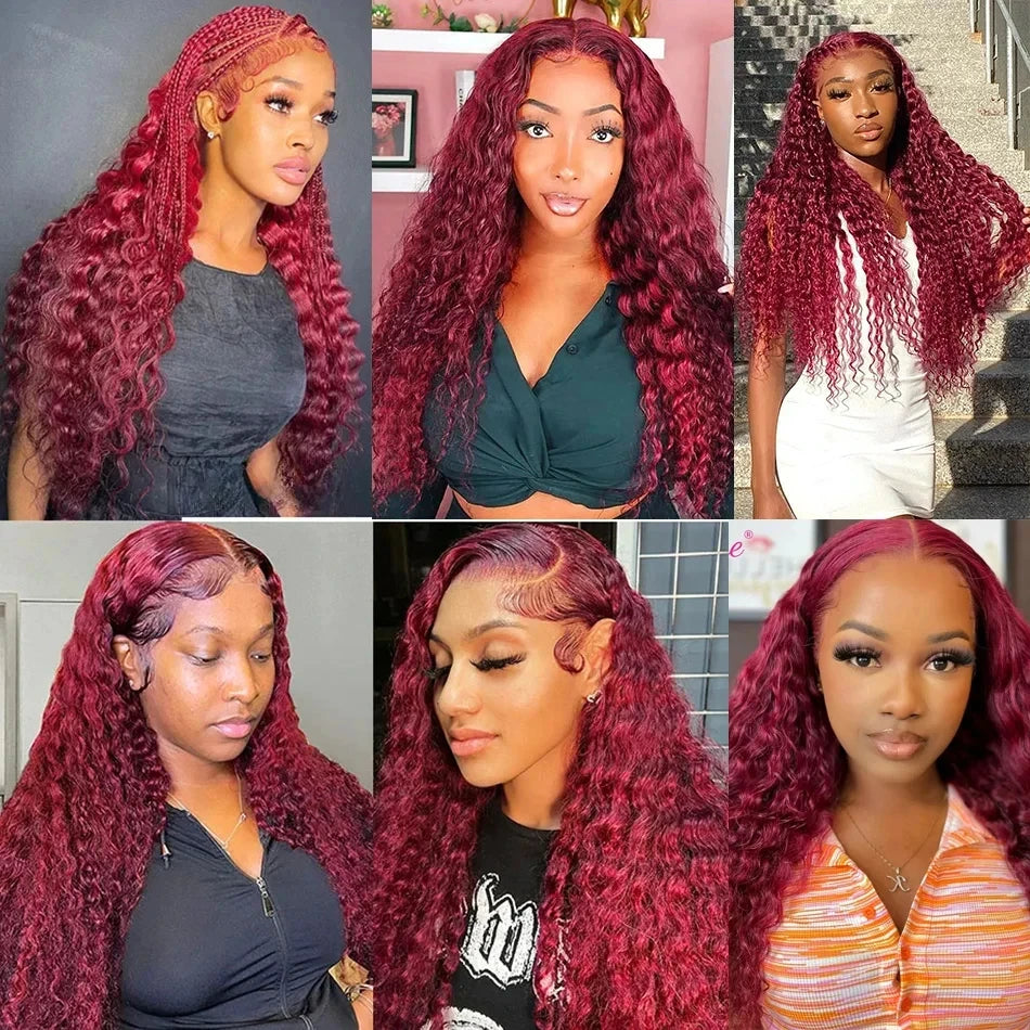99J Burgundy Deep Wave HD Lace Front Wig (13x6 Parting) Transparent Lace · 26+ Inch
