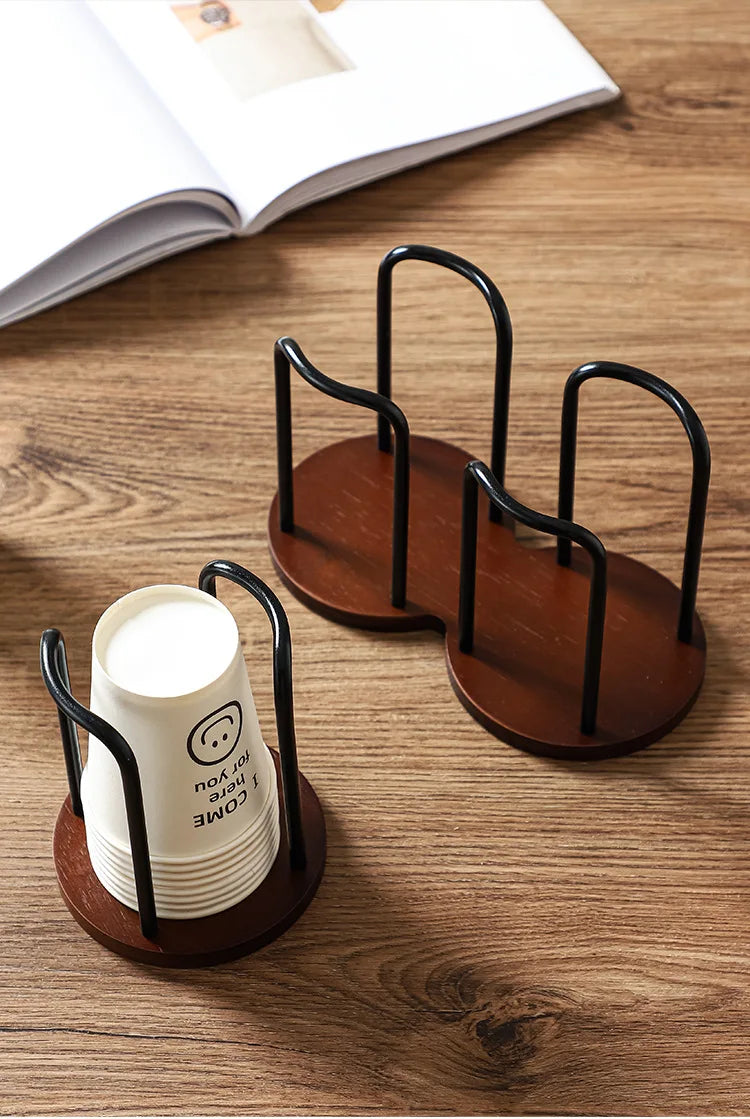Wooden Disposable Cup Holder – Tea & Water Cup Dispenser Rack Organizer