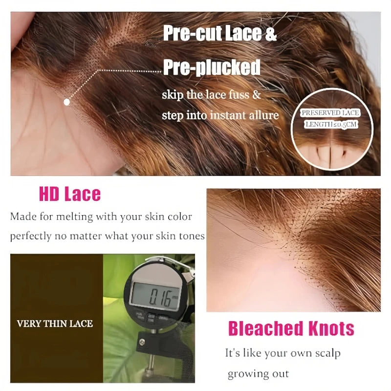 Deep Wave Bob Wig – 5x5 HD Lace Front, Glueless, 4/27 Ombre Highlight, 220% Density Human Hair