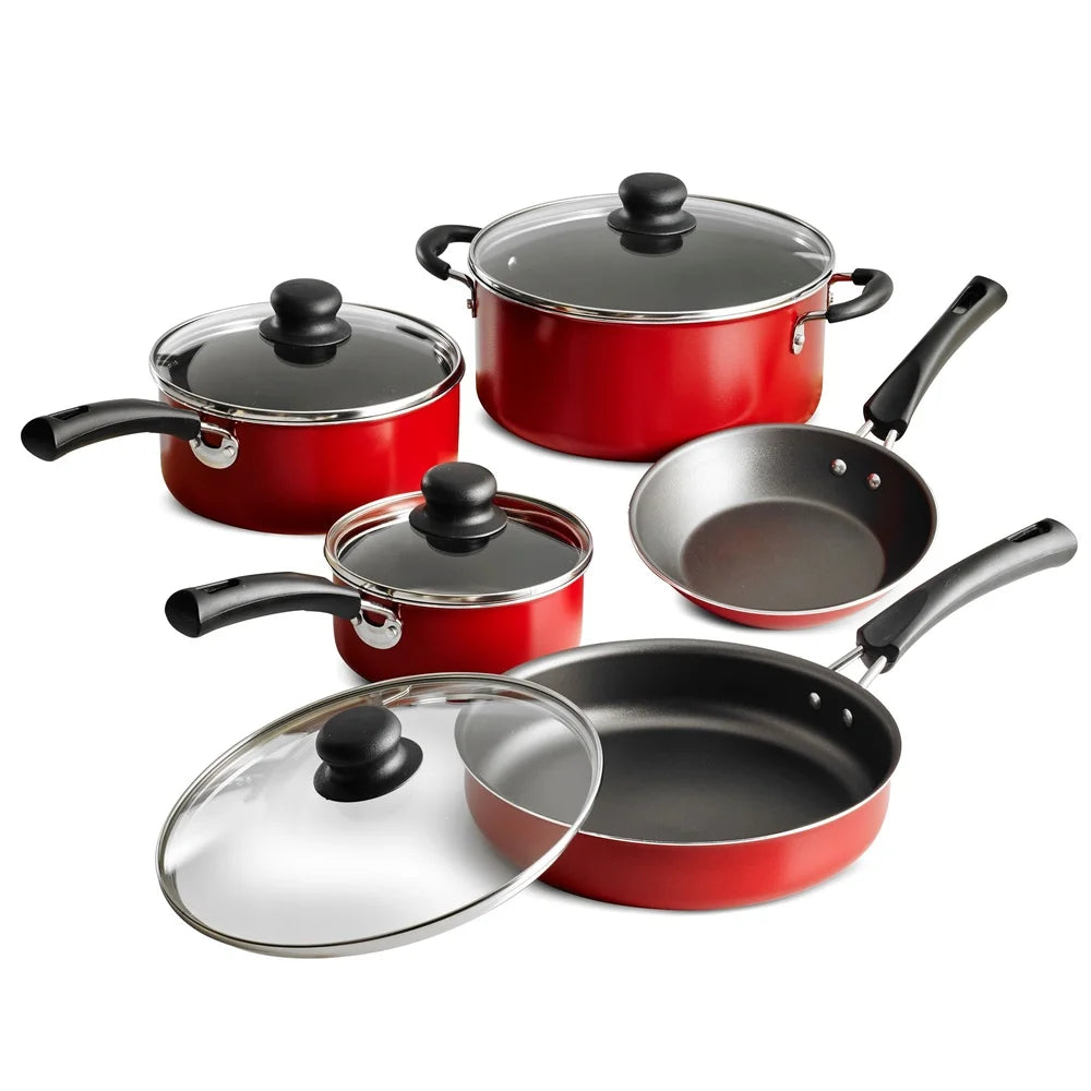 9-Piece Nonstick Cookware Set – Easy Clean Aluminum Pots & Pans with Tempered Glass Lids, Stackable Design for Everyday Cooking