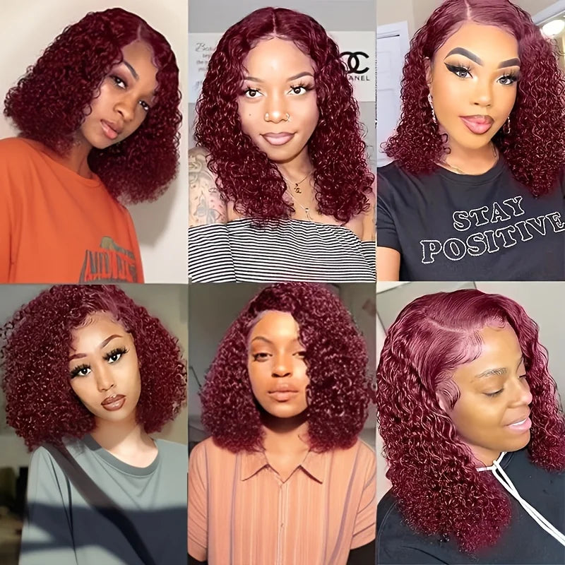 Burgundy 99J Deep Wave Bob Wig 13x4 HD Lace Front – Remy Human Hair