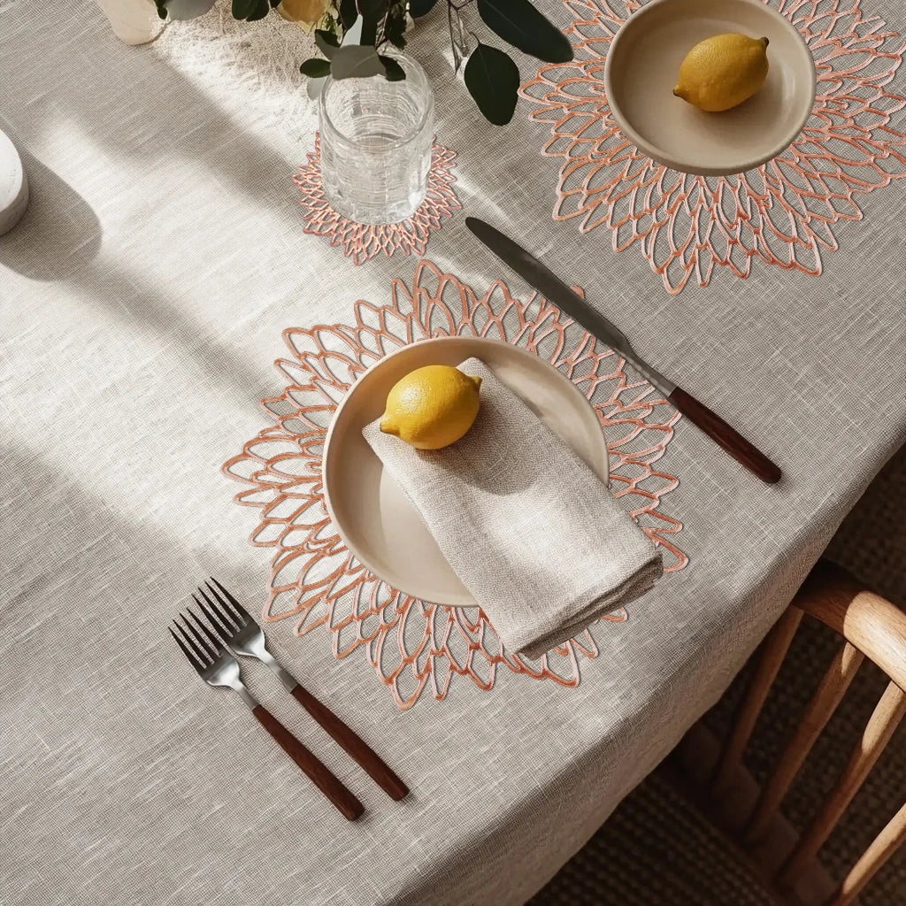 Round Blooming Flower Placemats Set – Modern PVC Heat-Resistant Table Mats for Dining & Events