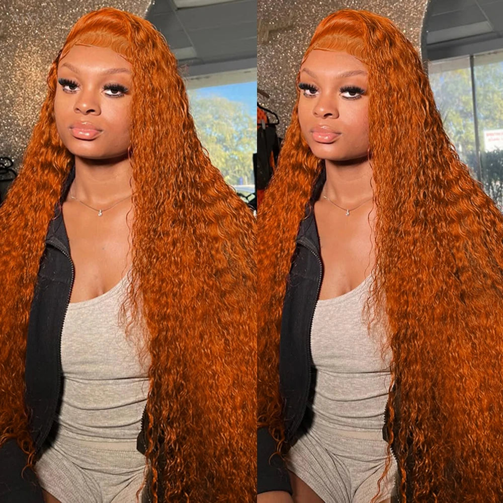Orange Ginger 13x6 Lace Front Deep Wave Human Hair Wig (Pre-Plucked, 38")