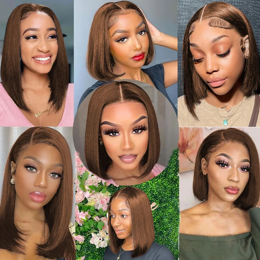 Bone Straight Bob 13x4 Lace Frontal Human Hair Wig – Chocolate Brown #4 Short Bob
