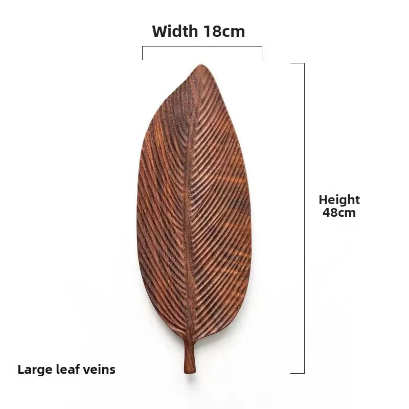 Leaf-Shaped Wooden Tray with Handle – Antique Style Serving Plate for Breakfast & Snacks