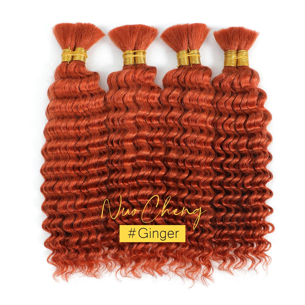 30# Chocolate Brown Deep Wave Bulk Human Hair (100g, 2 Bundles) – Brazilian Remy for Boho Braids (14–24")