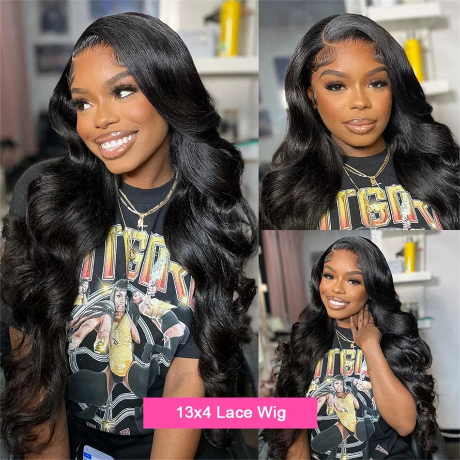 HD Transparent 13x4 · 13x6 Body Wave Lace Front Human Hair Wig – 30/36 Inch Pre-Plucked Brazilian Wig