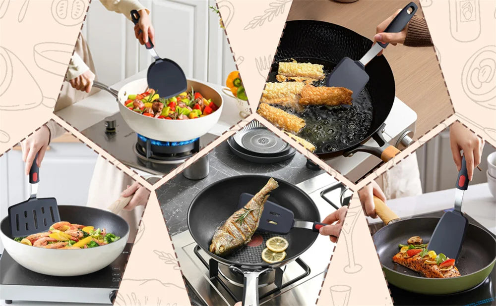 High-Temperature Silicone Spatula – Non-Stick Frying Turner with Spring Steel Core