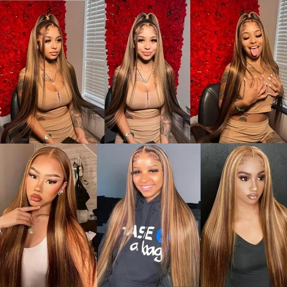 4/27 Highlight Bone Straight HD Lace Front Wig (13x6 / 13x4) – Brazilian Remy Human Hair, Pre-Plucked (30–32")