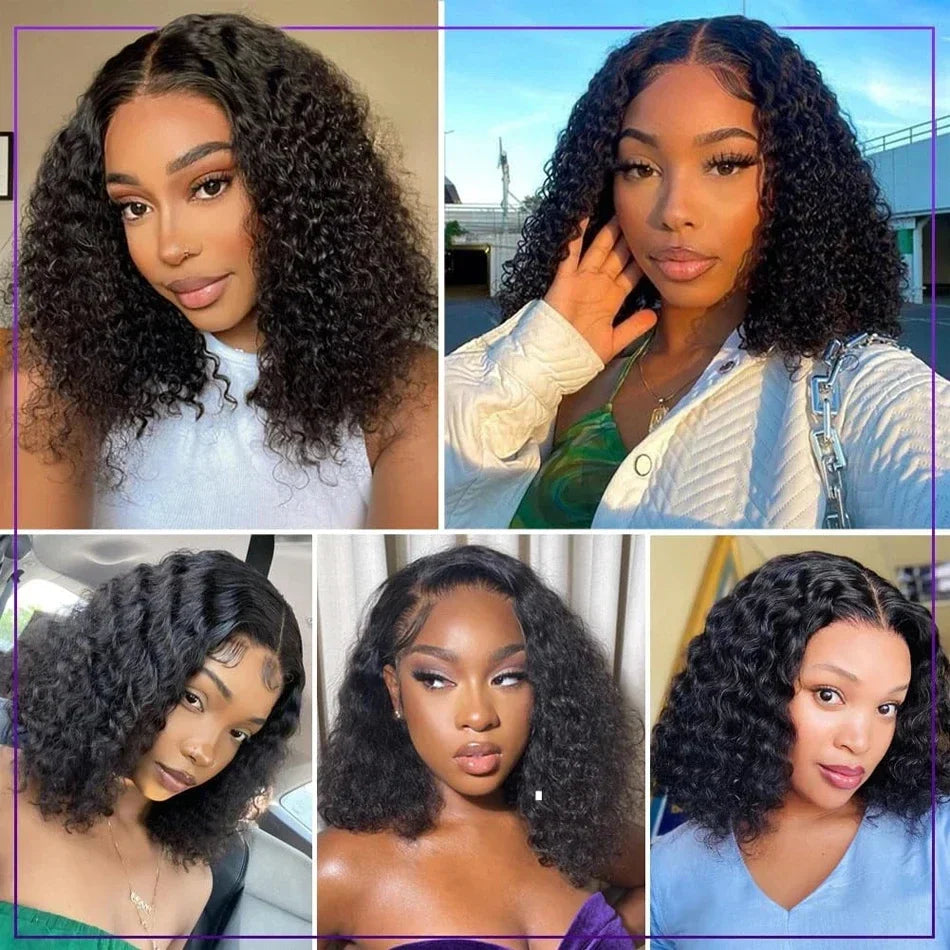 Luxexuan 200% Density Curly Bob 13x4 Lace Front Human Hair Wig (Deep Wave, Vietnamese Remy, Short 4–16 Inch)
