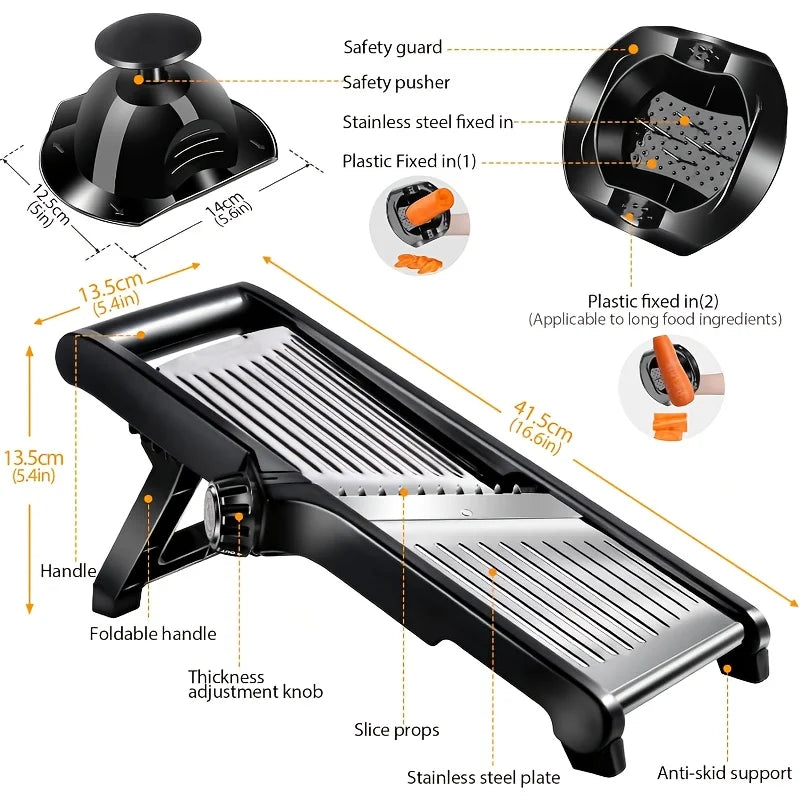 Stainless Steel Mandoline Slicer – 5 Blades, Safe Hand Guard & Easy-Clean Food Chopper