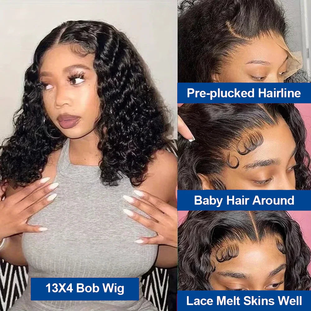 1B Natural Jerry Curly Bob 13x4 HD Lace Front Wig (Virgin Human Hair, 250% Density, 4–16")