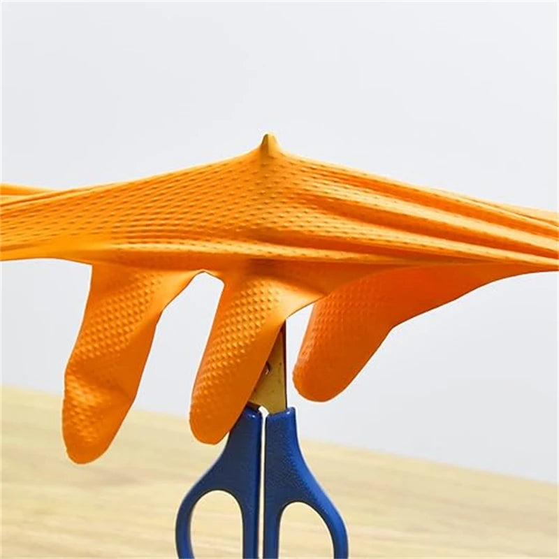 Heavy Duty 8Mil Orange Nitrile Gloves – Industrial Disposable Work Gloves with Diamond Grip for Mechanics & Cleaningg