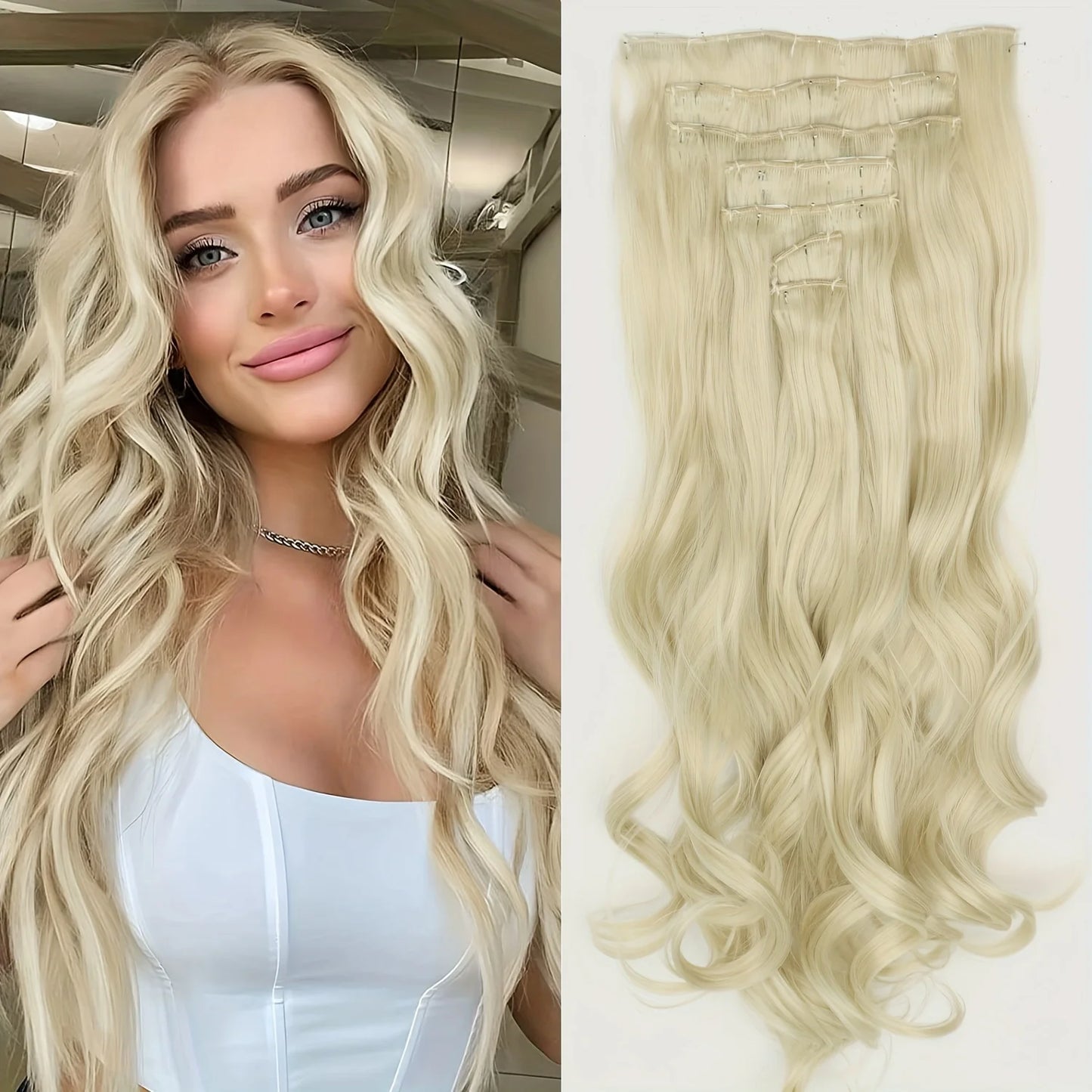 7Pcs Clip-in Hair Extensions | 24 Inch Straight | 60 Colors | Heat Resistant Fiber