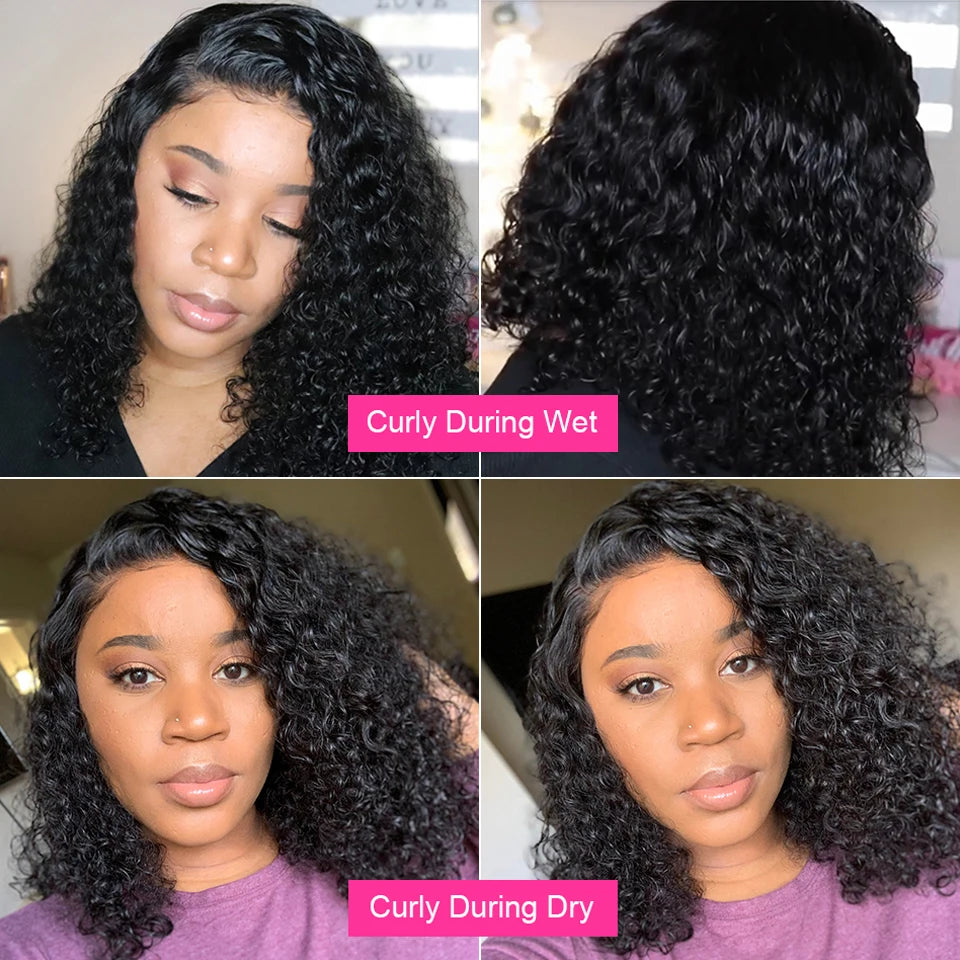 100% Brazilian Curly Lace Front Wig – Glueless Short Bob Deep Water Wave 13×4 HD Lace Frontal Human Hair Wig