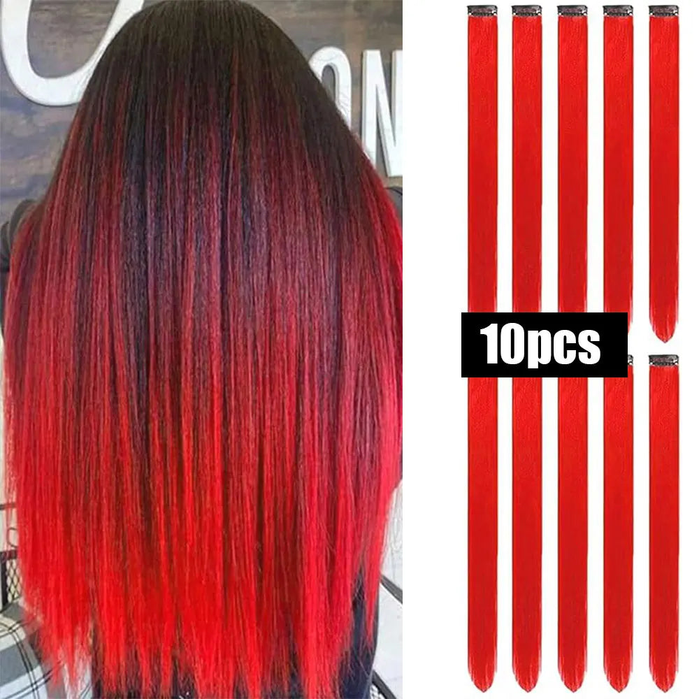 Colored Highlight Clip-In Hair Extensions | Synthetic Straight | 10pcs | Multi-Color | Party & Cosplay