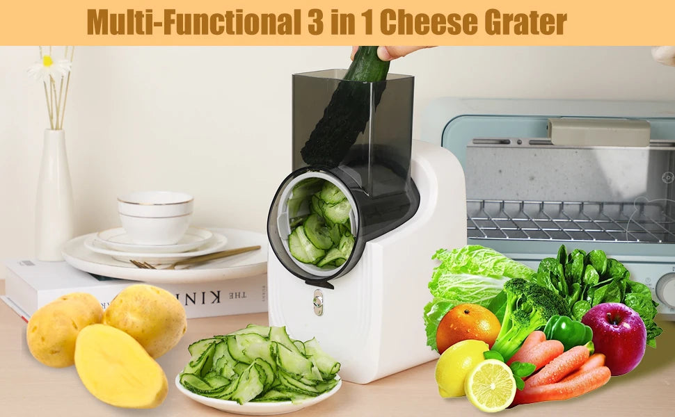 Electric Cheese & Vegetable Grater – 5-in-1 Slicer, Shredder & Food Processor for Salad & Fruits