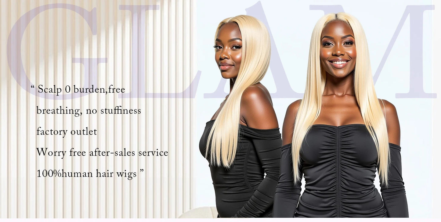 40" 613 Honey Blonde Straight HD Lace Front Human Hair Wig 13x6, 200% Density