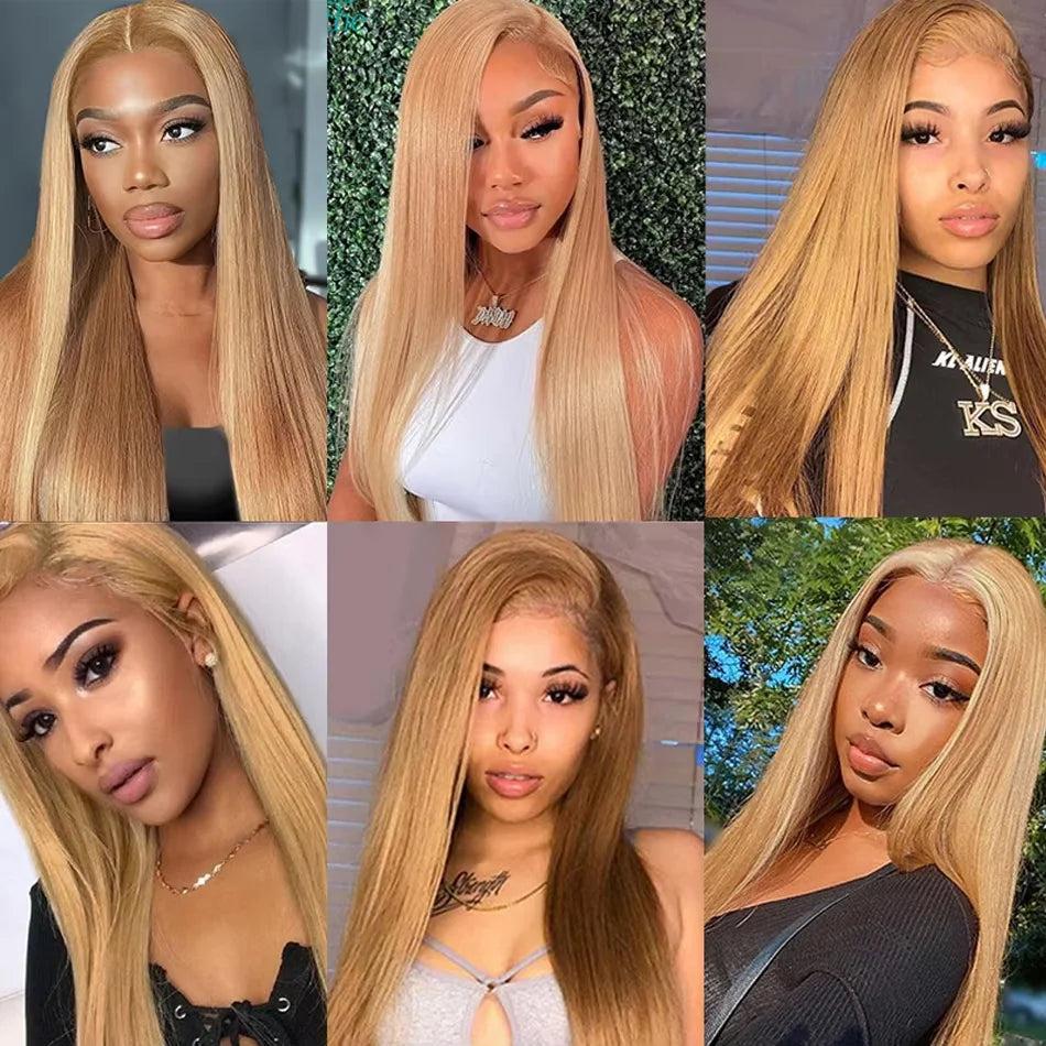 Bone Straight Honey Blonde 13x6 HD Lace Front Wig – 27# Brazilian Human Hair, Long Straight Glueless Wig
