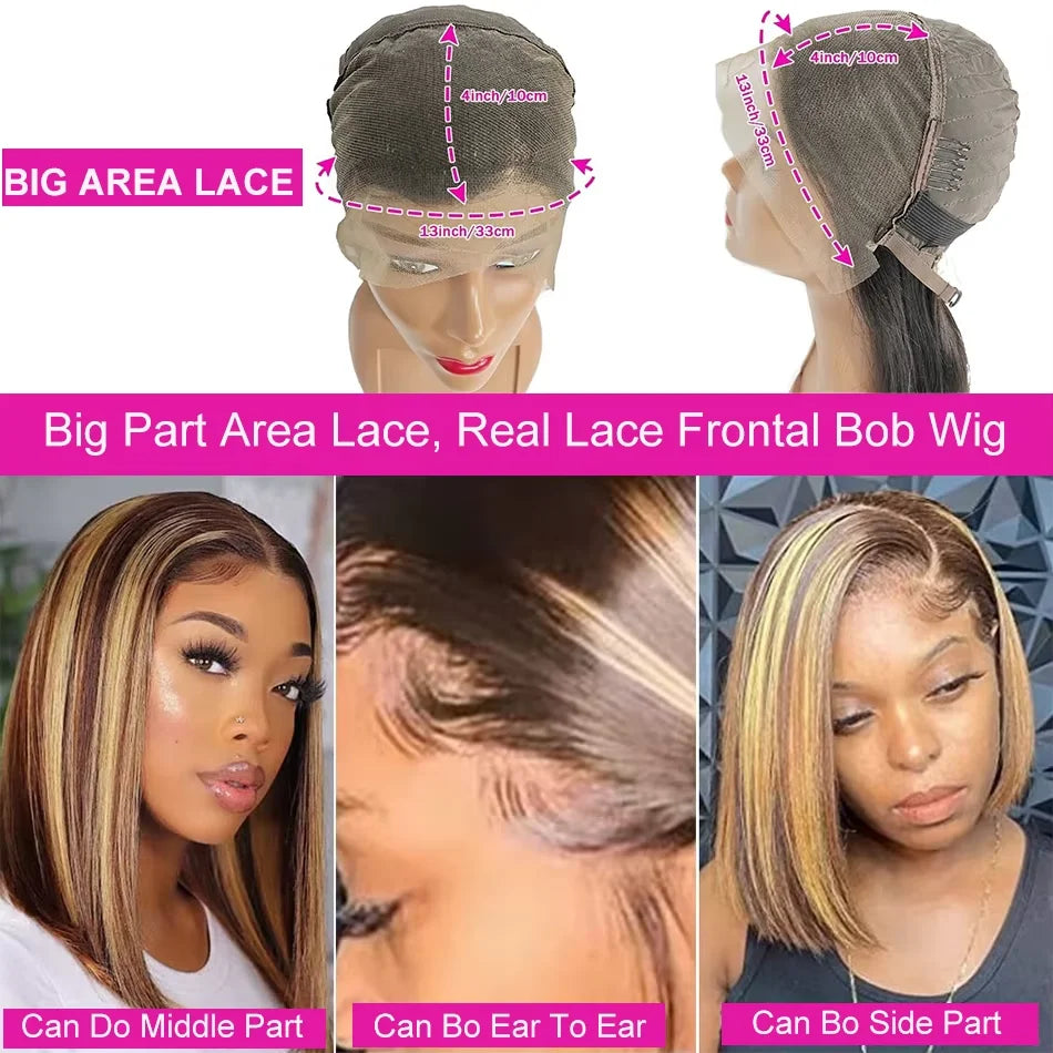 4/27 Ombre Highlight Straight Bob Human Hair Wig 13x4 Transparent Lace Front (Remy, Pre-Plucked)