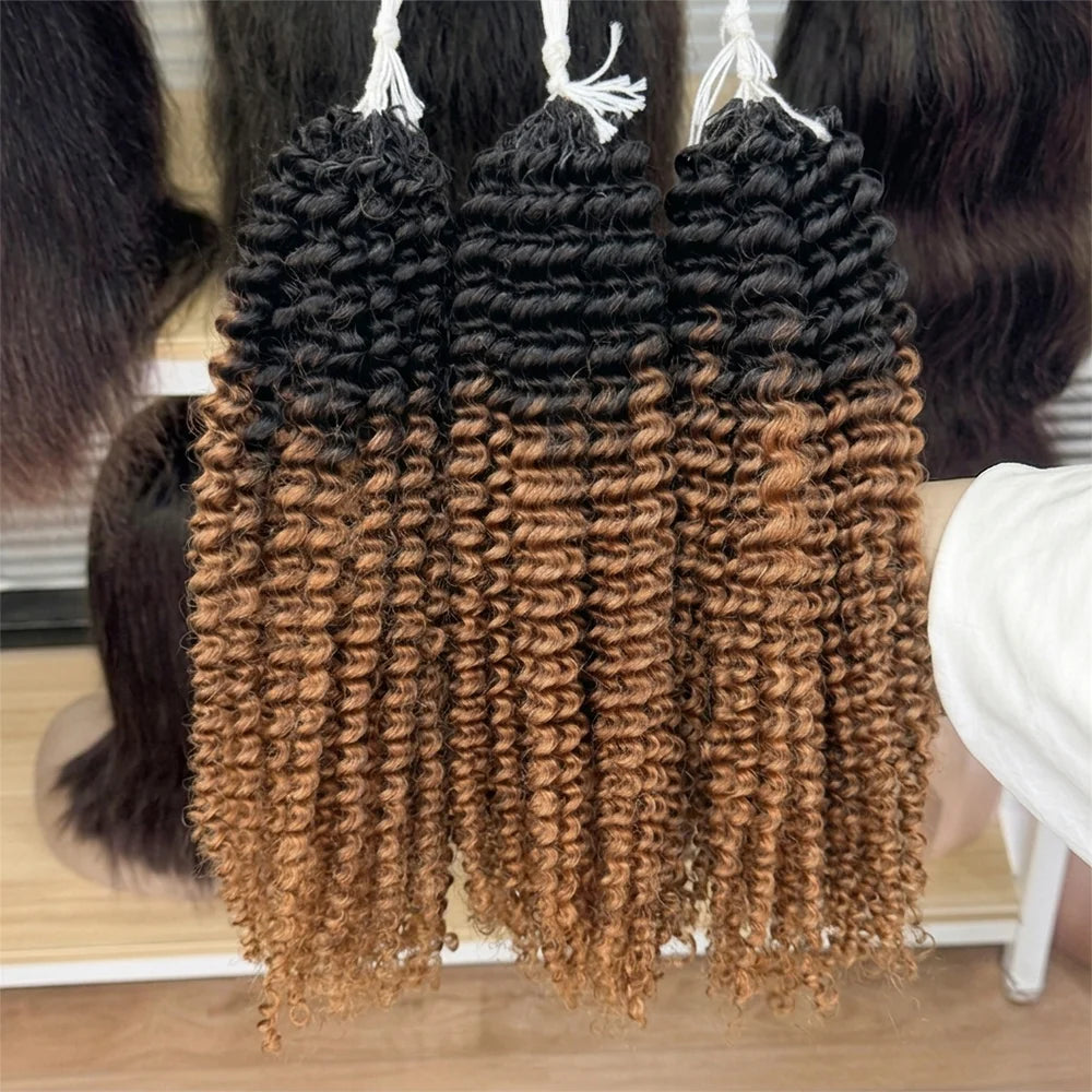 T1B/30 Kinky Curly Crochet Hair Extensions – Virgin Human Hair Knotless Pre-Separated Miracle Knot Braids