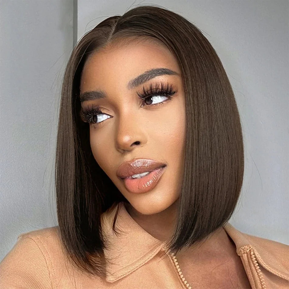 Bone Straight Bob 13x4 Lace Frontal Human Hair Wig – Chocolate Brown #4 Short Bob