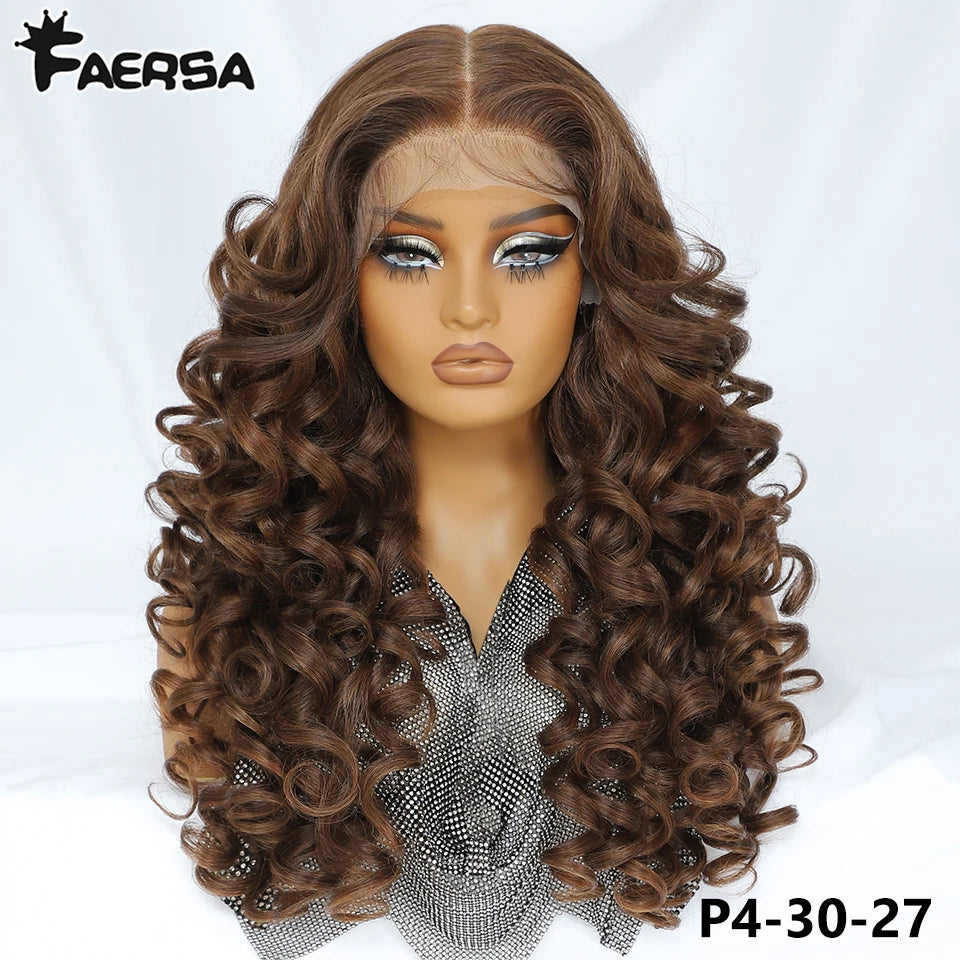 Latisha 13x6 Lace Front Wig – Curly Highlight Synthetic Wig with Baby Hair, 24 Inch Heat-Resistant Fiber