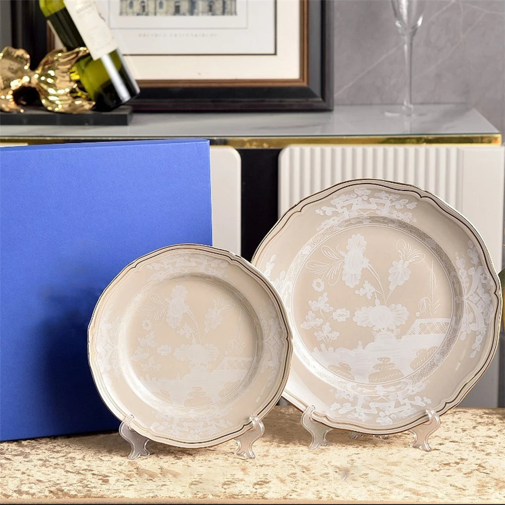 Ceramic Afternoon Tea Set – Printed Porcelain Cup, Saucer, Tray, Milk Pot & High Foot Plate
