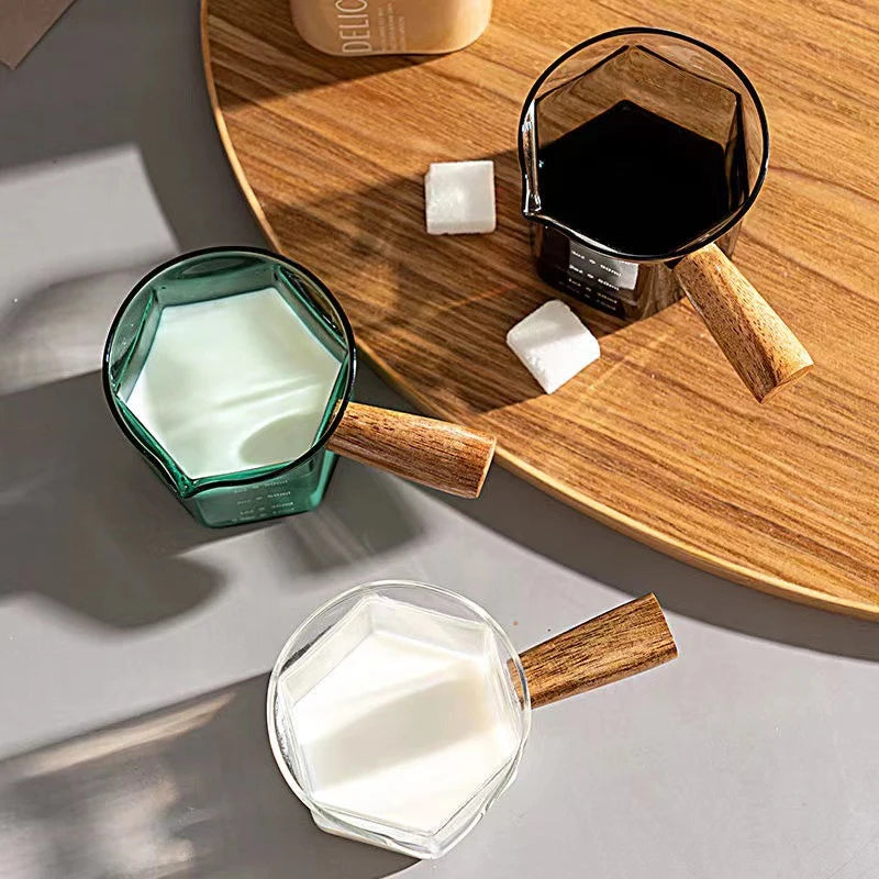120ml Heat-Resistant Glass Espresso Measuring Cup with Wooden Handle