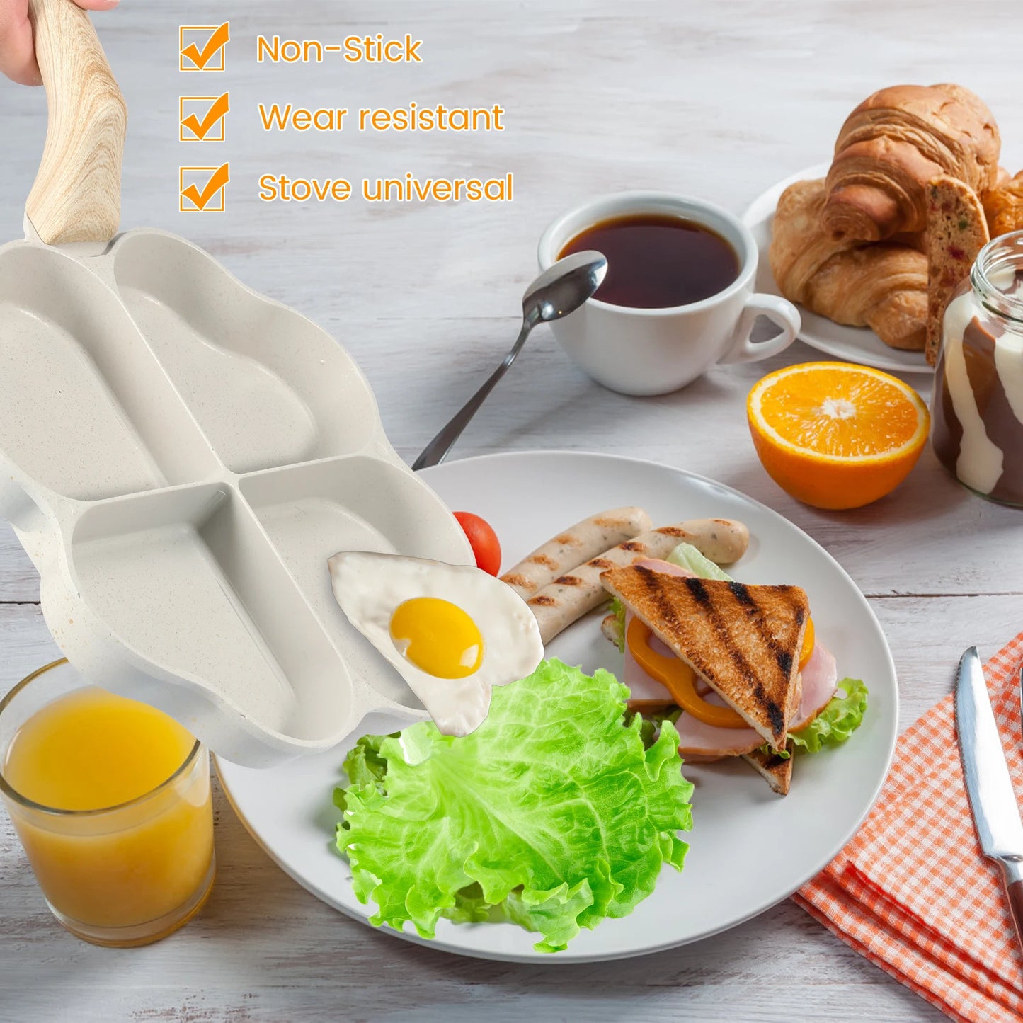 4-Cup Heart Egg Frying Pan – Non-Stick Aluminum Omelette Skillet for Gas & Induction Cooker