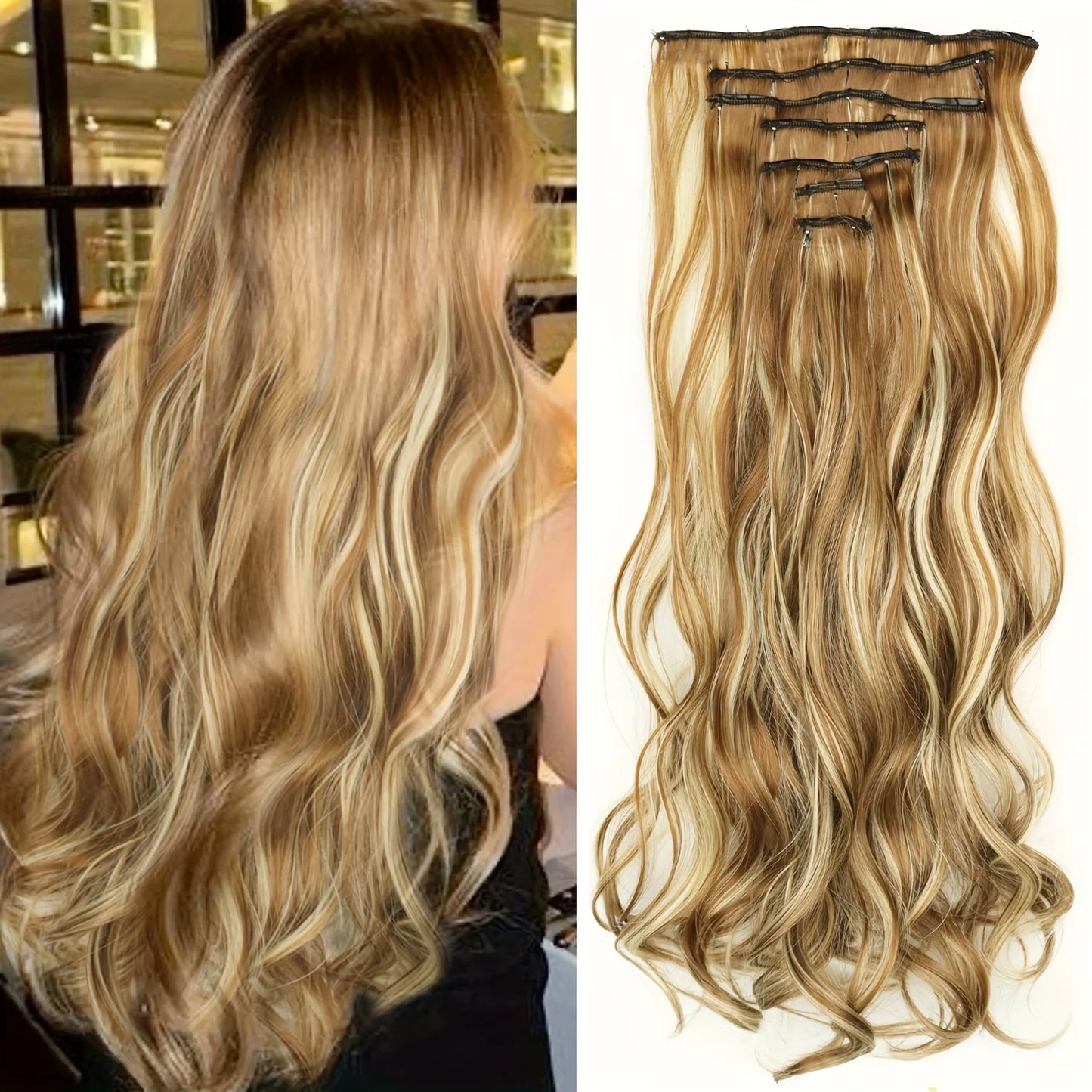 7Pcs Clip-in Hair Extensions | 24 Inch Straight | 60 Colors | Heat Resistant Fiber