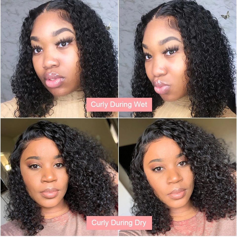 Deep Water Wave Curly Bob Human Hair Wig – 13x6 Transparent Lace Frontal, Glueless (7x5), 250% Density (12–14 Inch)