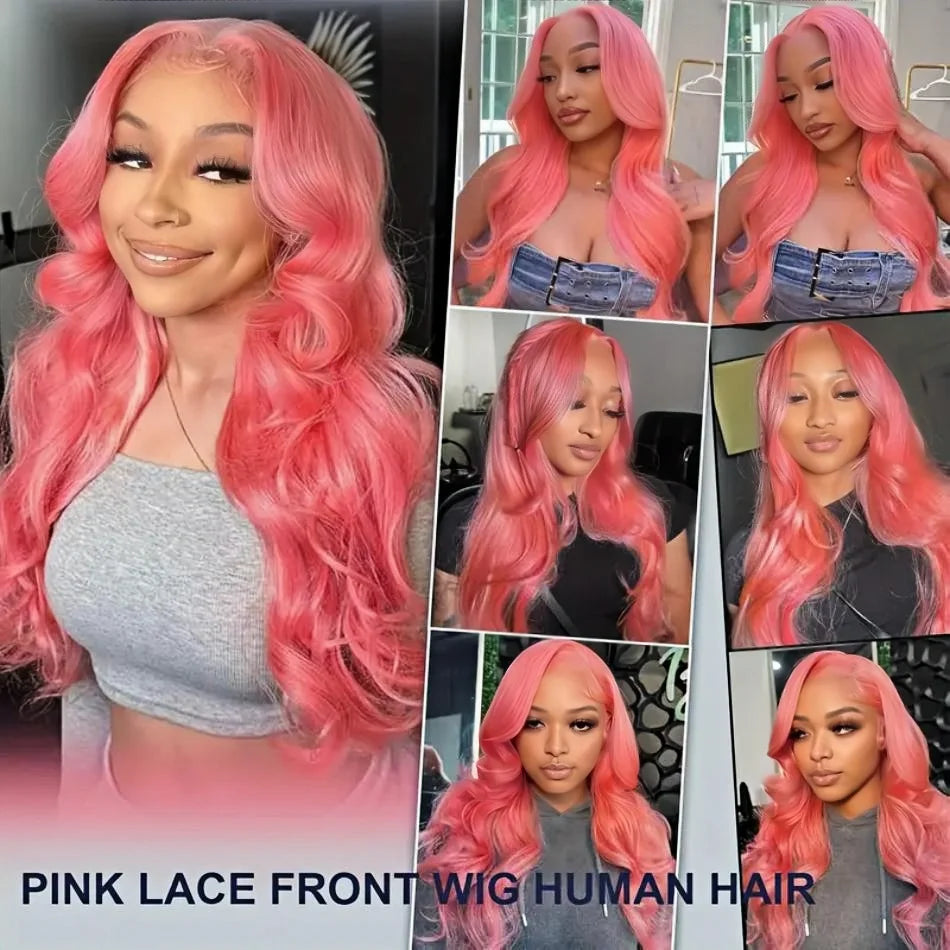 Loose Body Wave Light Pink HD Lace Front Wig – 13×6/13×4 Brazilian Human Hair, Pre-Plucked, 36 Inch