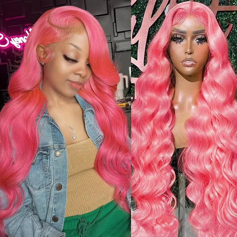 40” Rose Red Body Wave HD Lace Front Wig – 13x6 Transparent Brazilian Human Hair