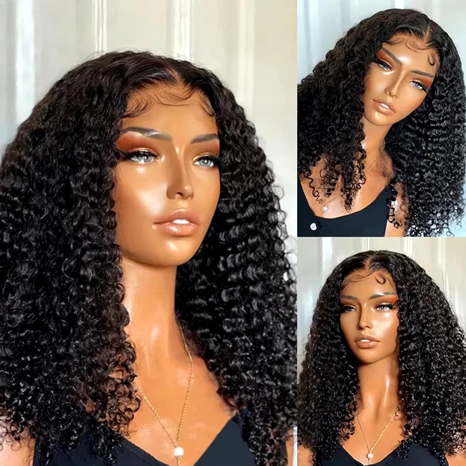 Deep Wave Bob Human Hair Wig 13x4 Invisible Transparent Lace Front (200% Density, #1B Natural Black)