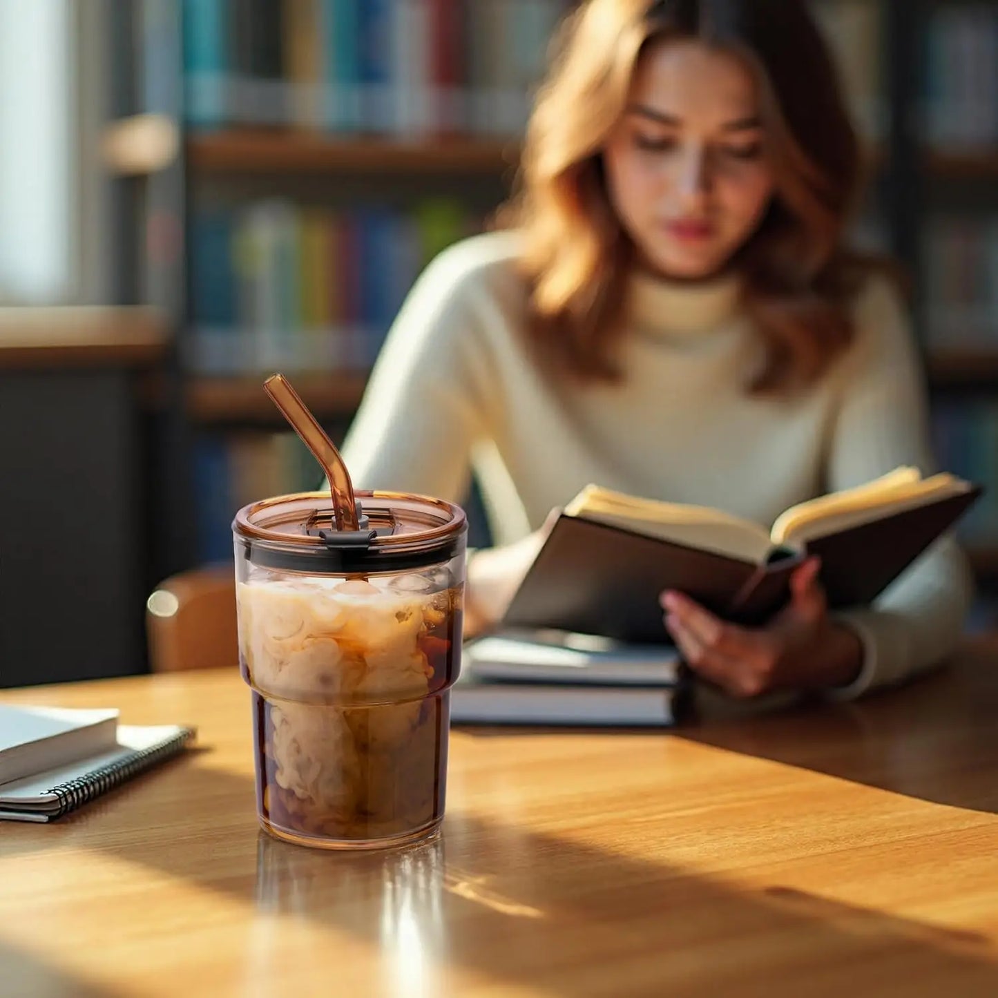 🥤 13oz/400ml Insulated Glass Tumbler with Lid & Straw – Leakproof Iced Coffee Cup