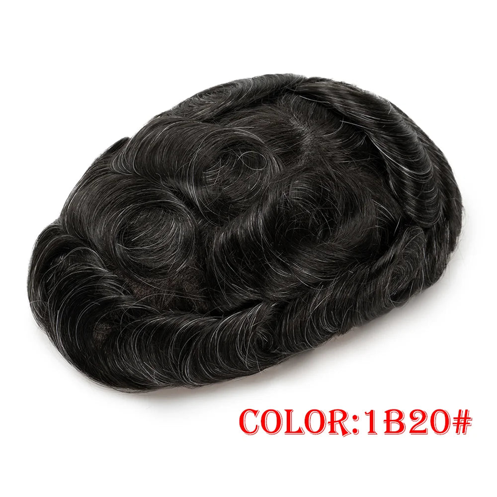 Men's Indian Human Hair Toupee – PU Skin Base, 120/130% Density