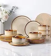 LeRatio 24-Piece Ceramic Dinnerware Set for 6 | High-Edge Stoneware Plates & Bowls, Oven & Dishwasher Safe
