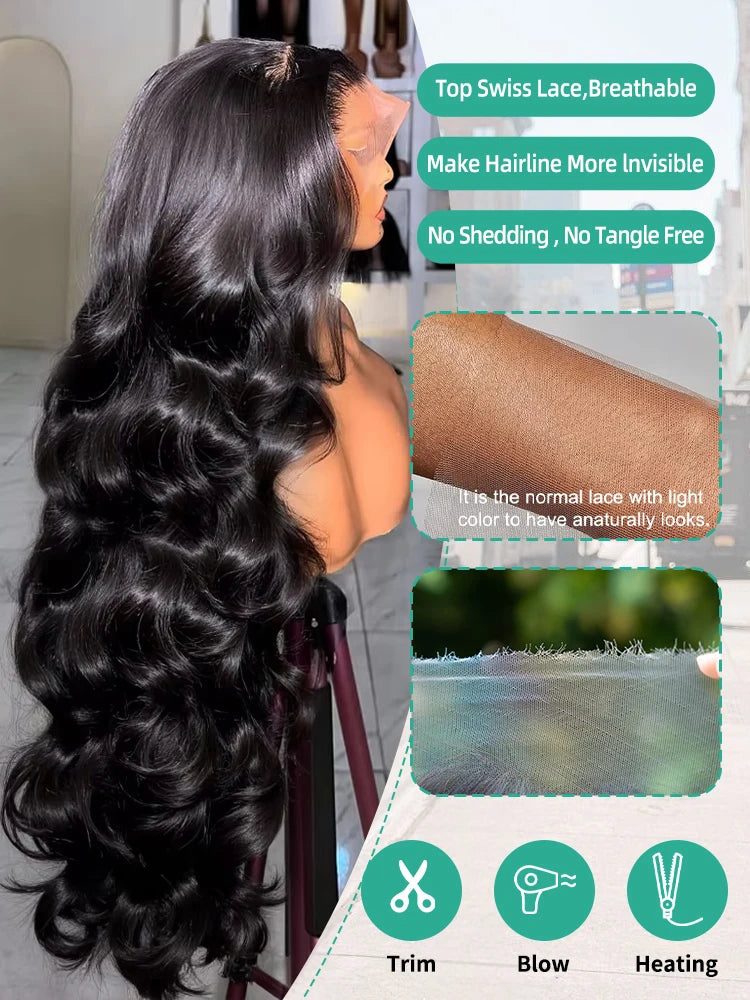 13x6 HD Lace Front Body Wave Human Hair Wig – Glueless, 200% Density, 36" (Burmese Hair)