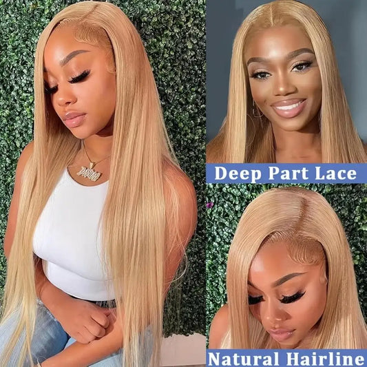 #27 Honey Blonde Straight HD Lace Front Human Hair Wig | Transparent Lace 13x6 / 13x4 Pre-Plucked (30–34 Inch)