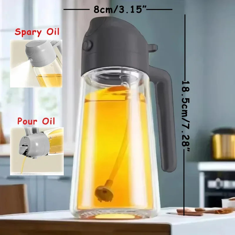 2 in 1 Pour Spray Sprayer Bottle for Kitchen Oil Sprayer Cooking 17oz/500ml Plastics Bottle Food-grade Oil Mister for Air Fryer